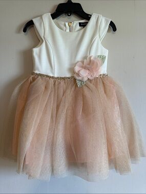 Zunie Girls Ivory Bodice Peach Tulle Flower Party Dress